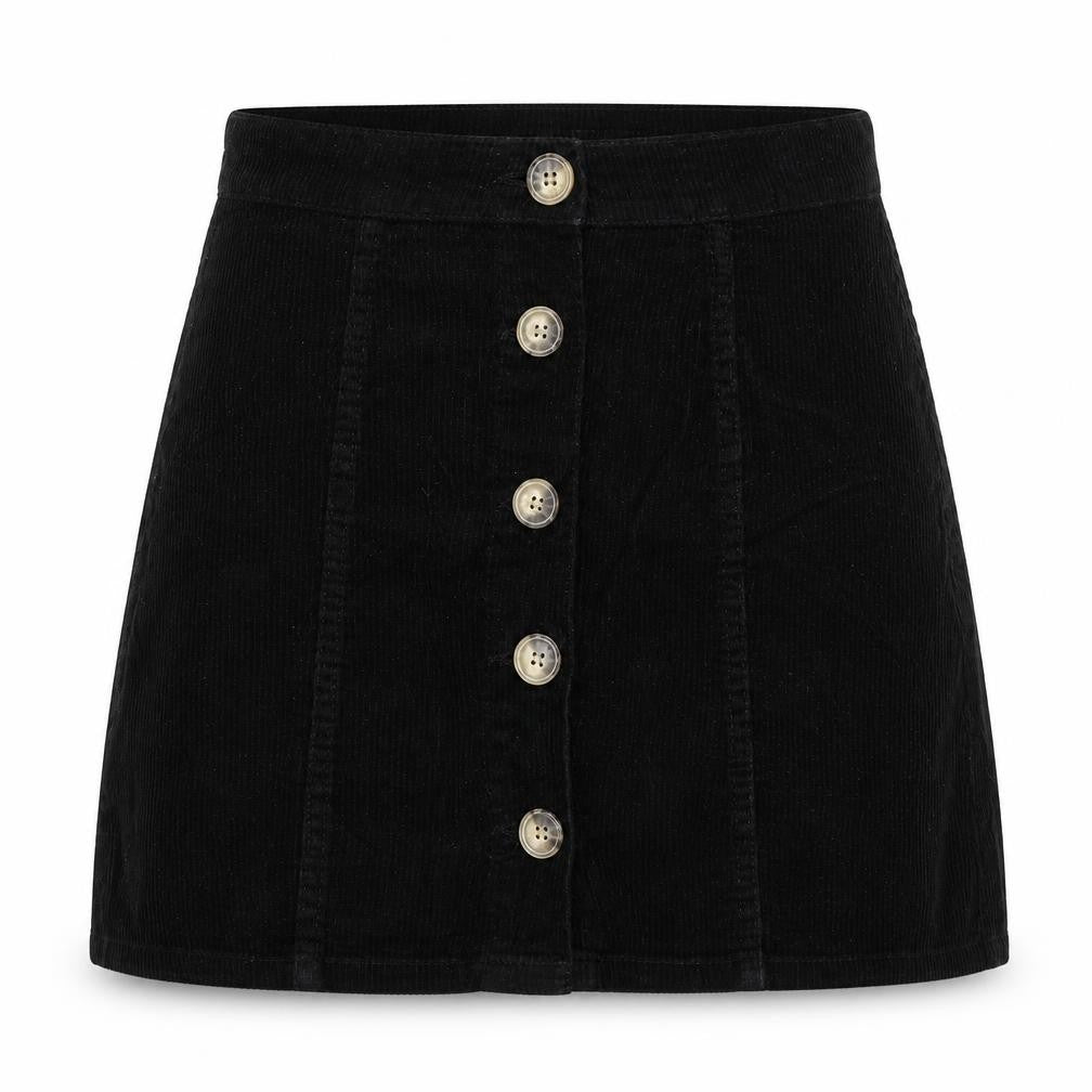 Denim & Co. Womens Black  Cotton A-Line Skirt Size 10   Button