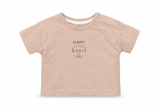 Front view of George boys’ brown cotton basic t-shirt, size 0-3, months round neck