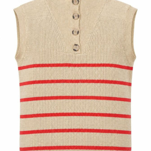NEXT Womens Beige Mock Neck Striped Viscose Vest Jumper Size S