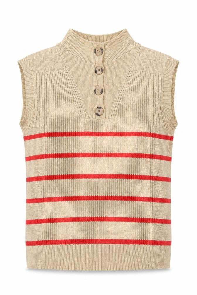 NEXT Womens Beige Mock Neck Striped Viscose Vest Jumper Size S