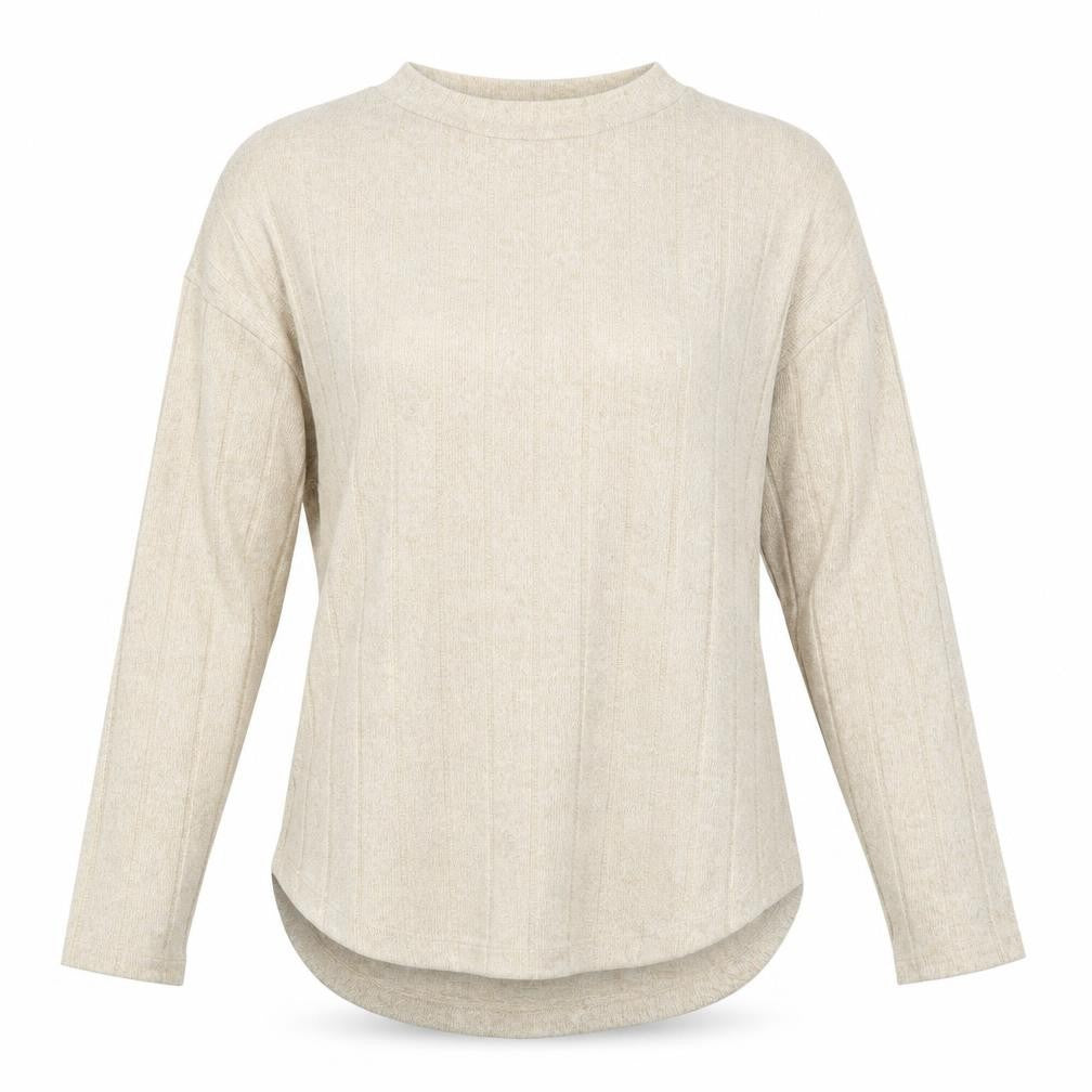 Front view of Primark women’s beige round neck viscose jumper, size S