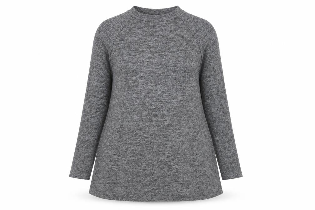 Front view of New Look women’s grey round neck polyester jumper, size UK 10