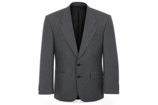 Front view of Burton men’s grey polyester jacket suit jacket, size 38