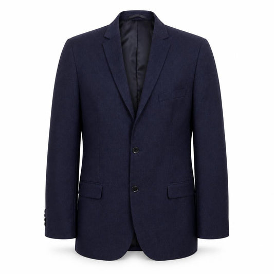 Front view of H&M men’s blue polyester jacket suit jacket, size 44