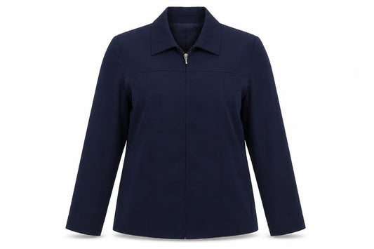 Front view of Classics women’s blue jacket, size UK 16, zip
