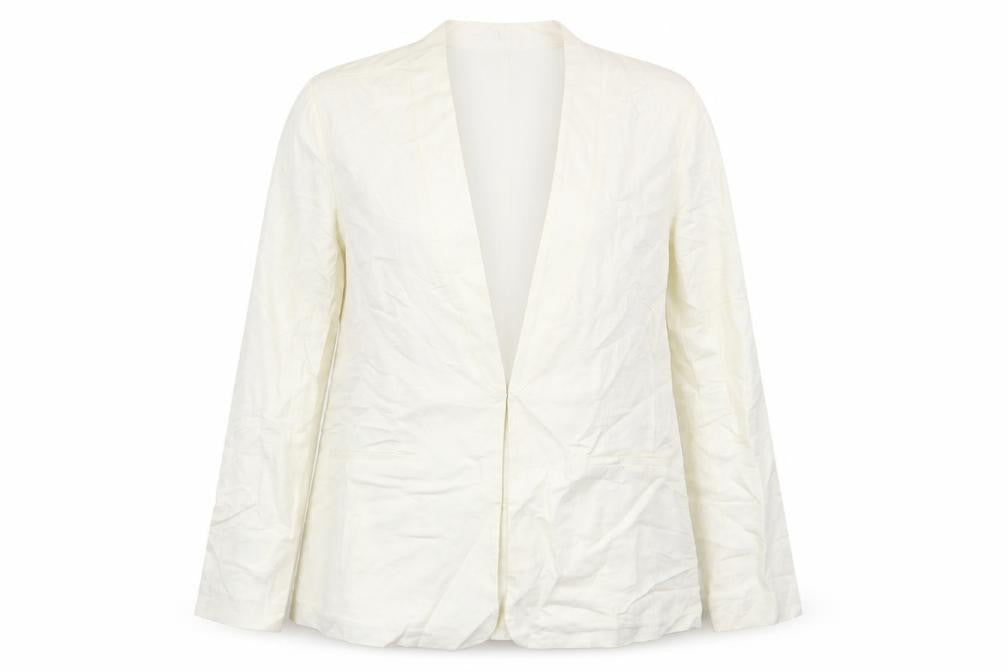 Front view of Marks & Spencer women’s ivory jacket, size UK 12, hook & eye