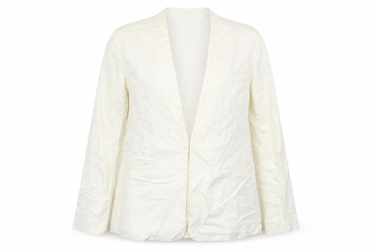 Front view of Marks & Spencer women’s ivory jacket, size UK 12, hook & eye