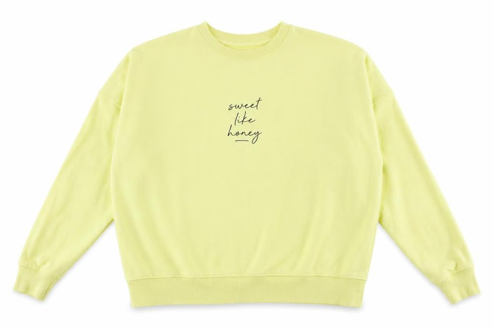Front view of New Look women’s yellow round neck cotton jumper, size S