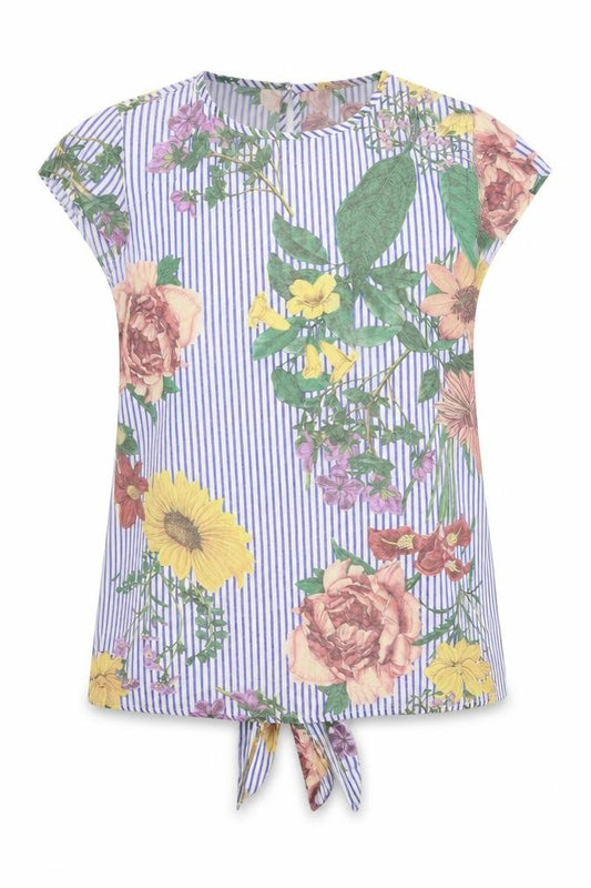 Front view of SHEIN women’s multicoloured striped polyester basic blouse, size M, round neck