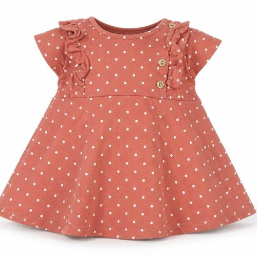 Tahari Girls Pink Polka Dot Cotton Skater Dress  Size 12-18 Months  Round Neck Button
