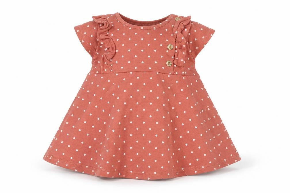 Tahari Girls Pink Polka Dot Cotton Skater Dress  Size 12-18 Months  Round Neck Button