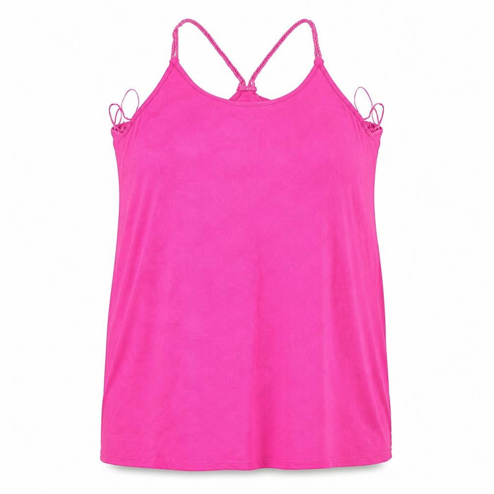 Front view of Papaya women’s pink floral polyester basic tank, size XL, round neck