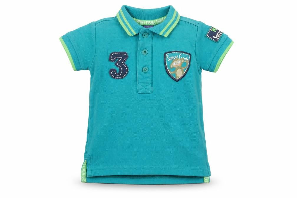 Front view of Dopo Dopo Baby Green 100% Cotton Basic Polo, size 6-9, Months Collared Button