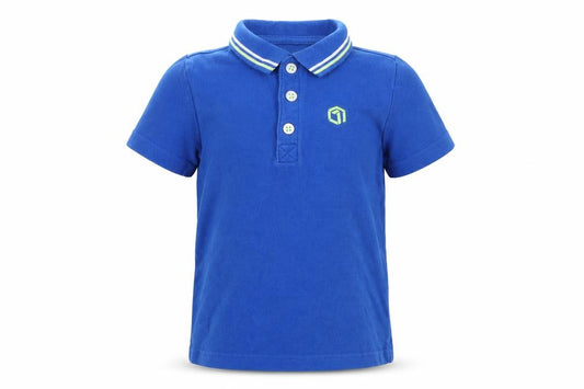 Front view of F&F boys’ blue cotton basic polo, size 2-3, years collared