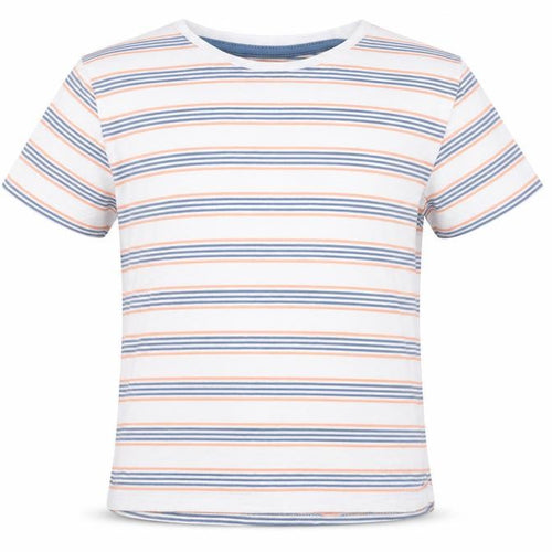 Jeff & Co Boys White Striped Cotton Basic T-Shirt Size 18-24 Months Round Neck