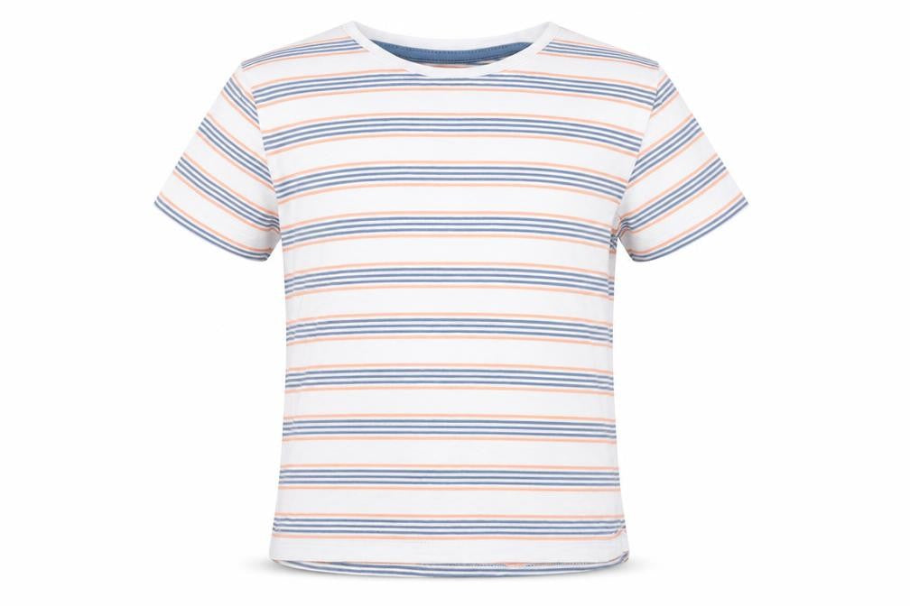 Jeff & Co Boys White Striped Cotton Basic T-Shirt Size 18-24 Months Round Neck