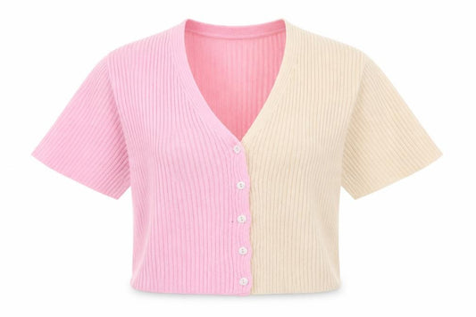 Front view of Daisy Street women’s multicoloured v-neck acrylic cardigan jumper, size UK 8