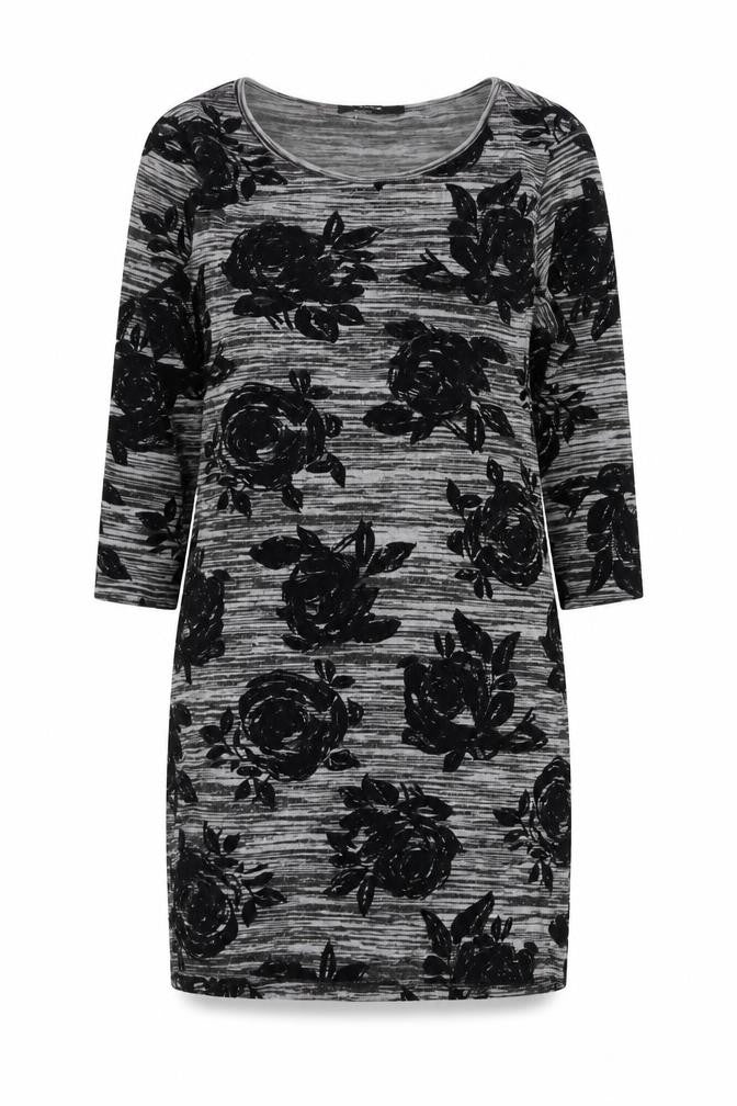 George Womens Grey Floral Polyester T-Shirt Dress  Size 8  Round Neck Pullover