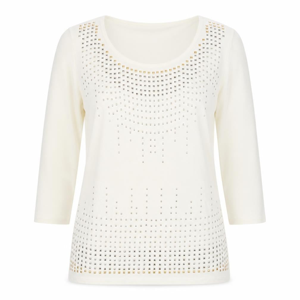 Front view of Episode women’s ivory viscose basic t-shirt, size M, round neck