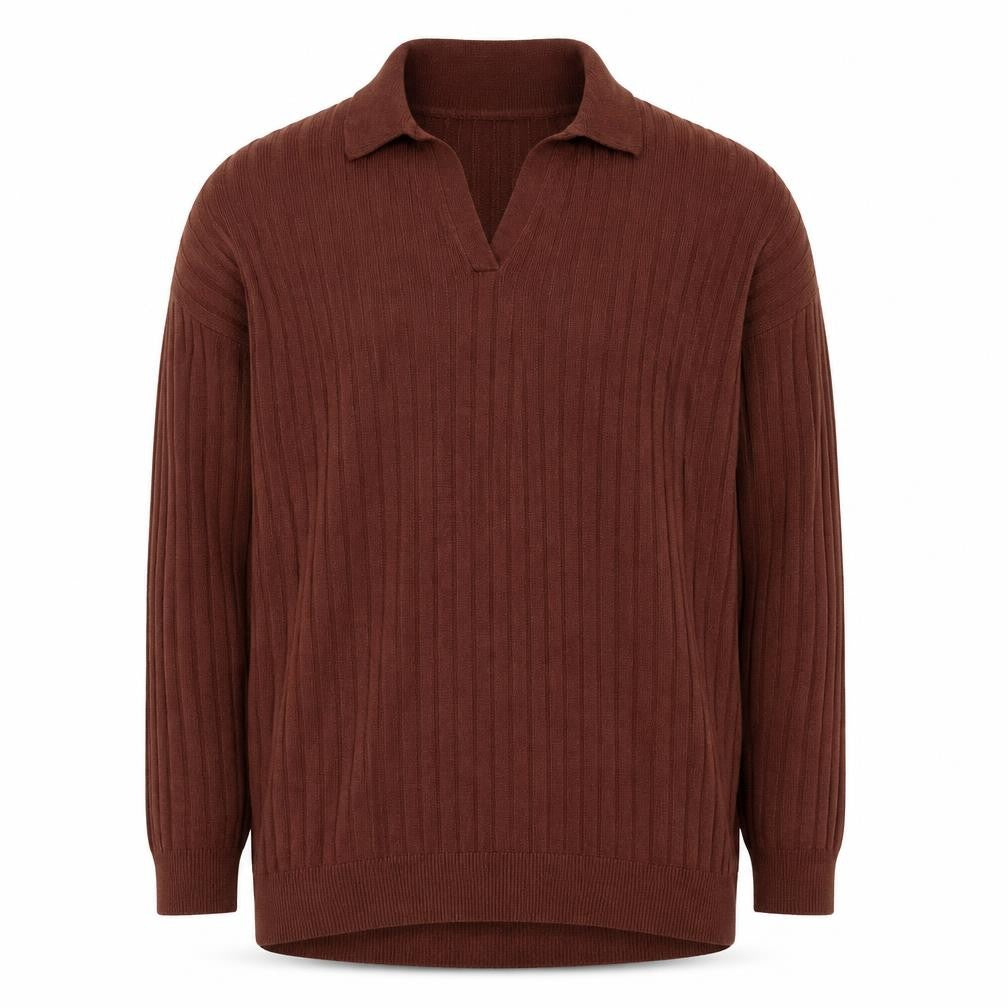 Front view of Next men’s brown collared acrylic jumper, size L