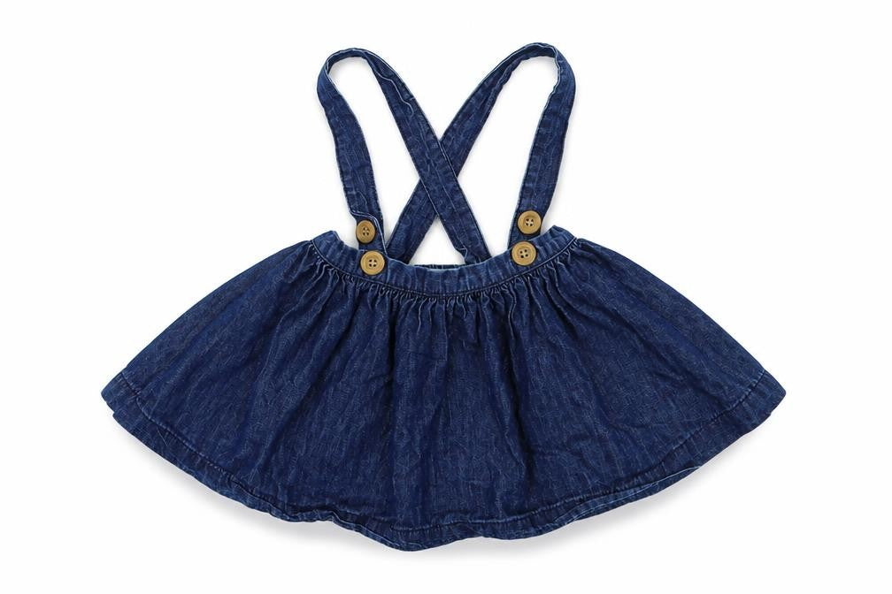 Front view of Next Baby Blue Cotton Skater Skirt, size 9-12, Months Button