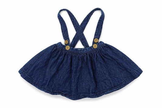 Front view of Next Baby Blue Cotton Skater Skirt, size 9-12, Months Button