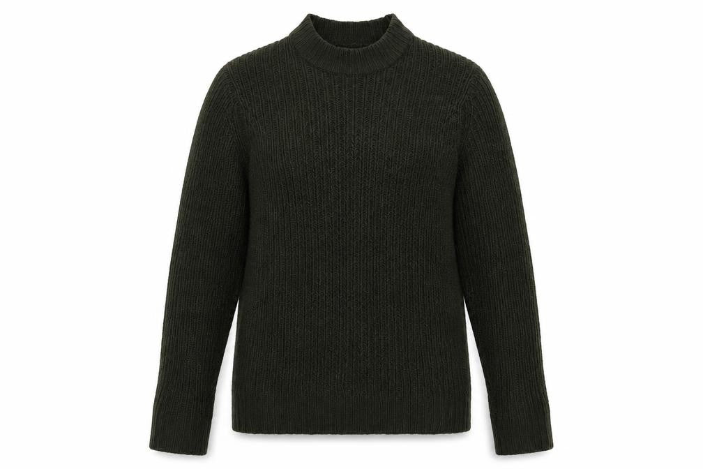 Front view of Brave Soul women’s green mock neck polyester jumper, size L