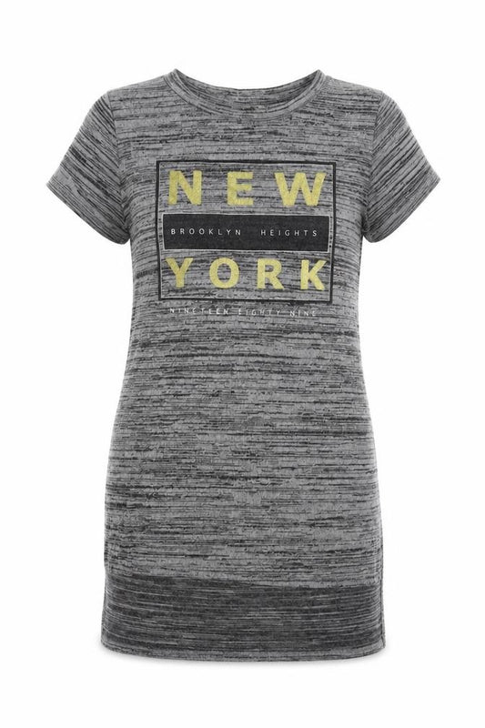 Front view of Atmosphere women’s grey polyester basic t-shirt, size UK 6, crew neck - new york