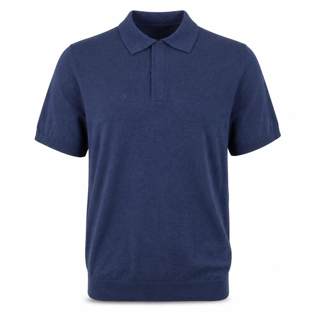 Front view of Dunnes men’s blue collared cotton jumper, size S