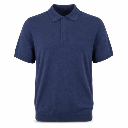 Front view of Dunnes men’s blue collared cotton jumper, size S