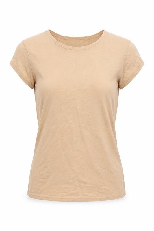Front view of Primark women’s orange cotton basic polo, size S, round neck