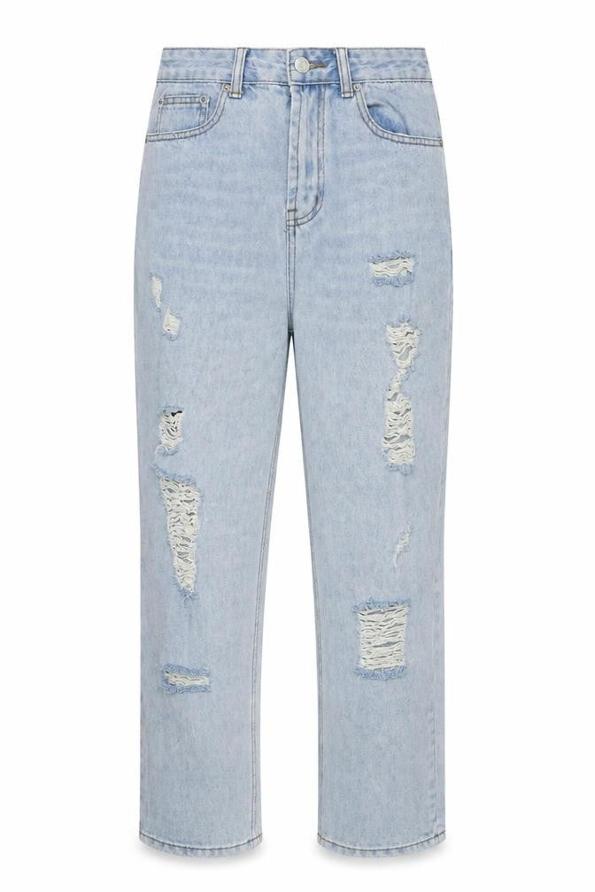 Front view of Pomelo women’s blue cotton straight jeans, size UK 8, 25-inch leg regular zip