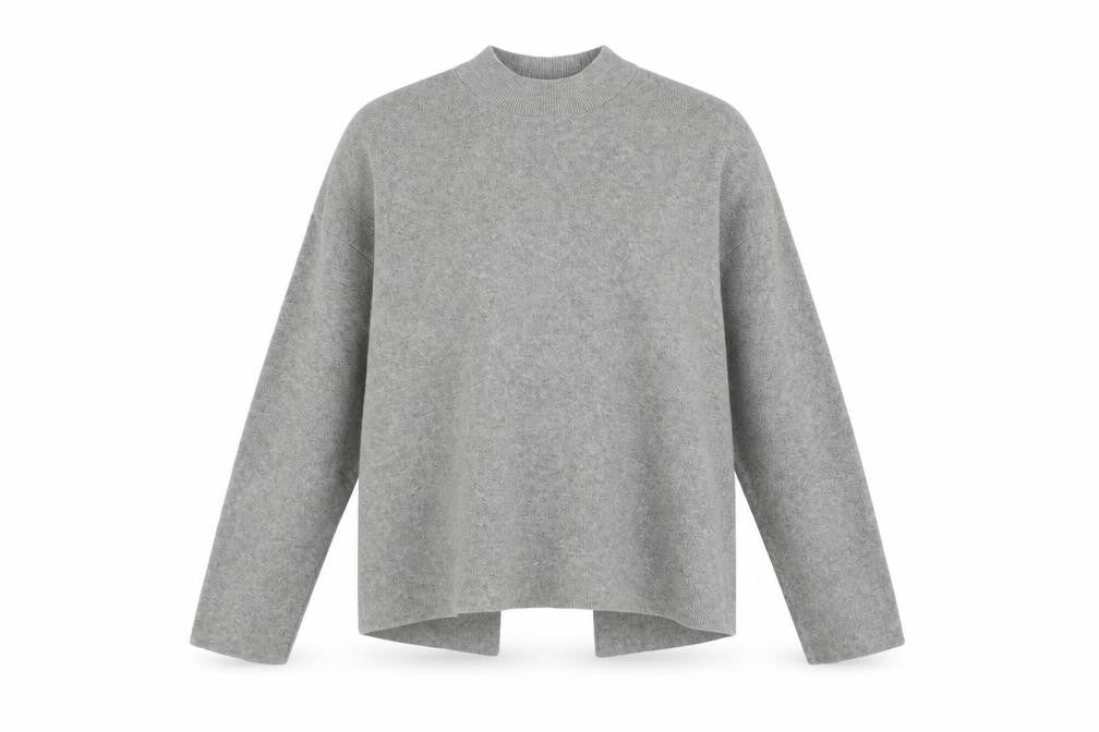 Front view of Bershka women’s grey high neck polyester jumper, size XS