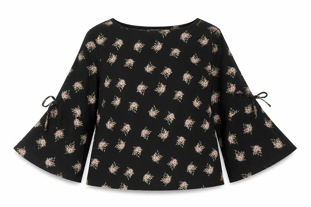 Papaya Womens Black Floral Polyester Basic Blouse Size 8 Round Neck