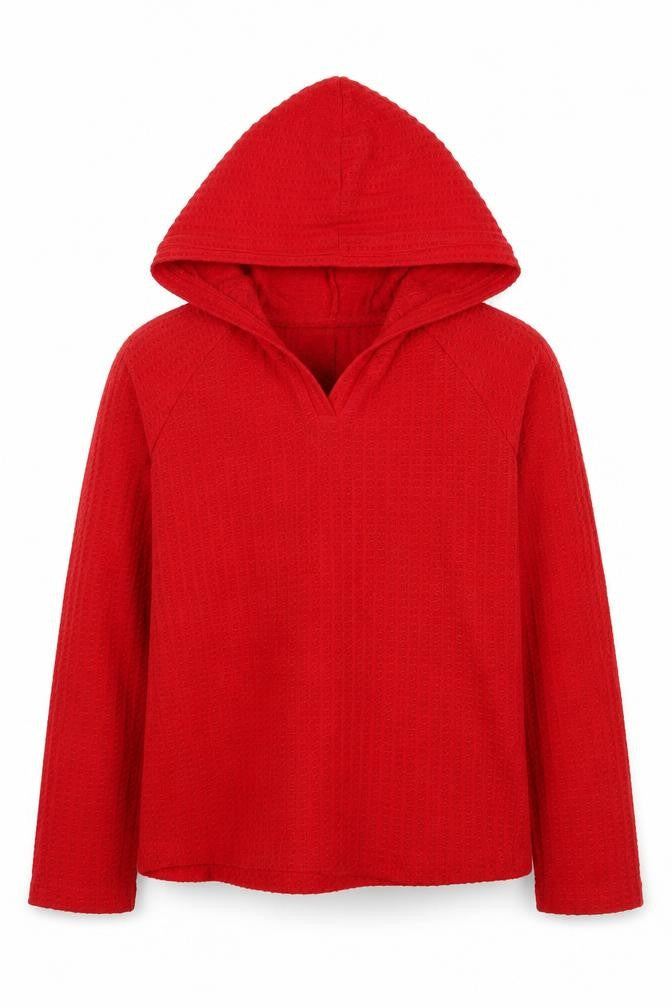 Front view of Forever 21 girls’ red polyester pullover hoodie, size 7-8, years pullover