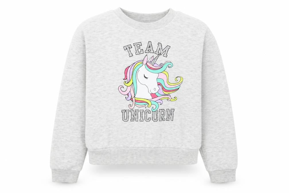 Front view of Primark girls’ grey polyester pullover sweatshirt, size 10-11, years pullover