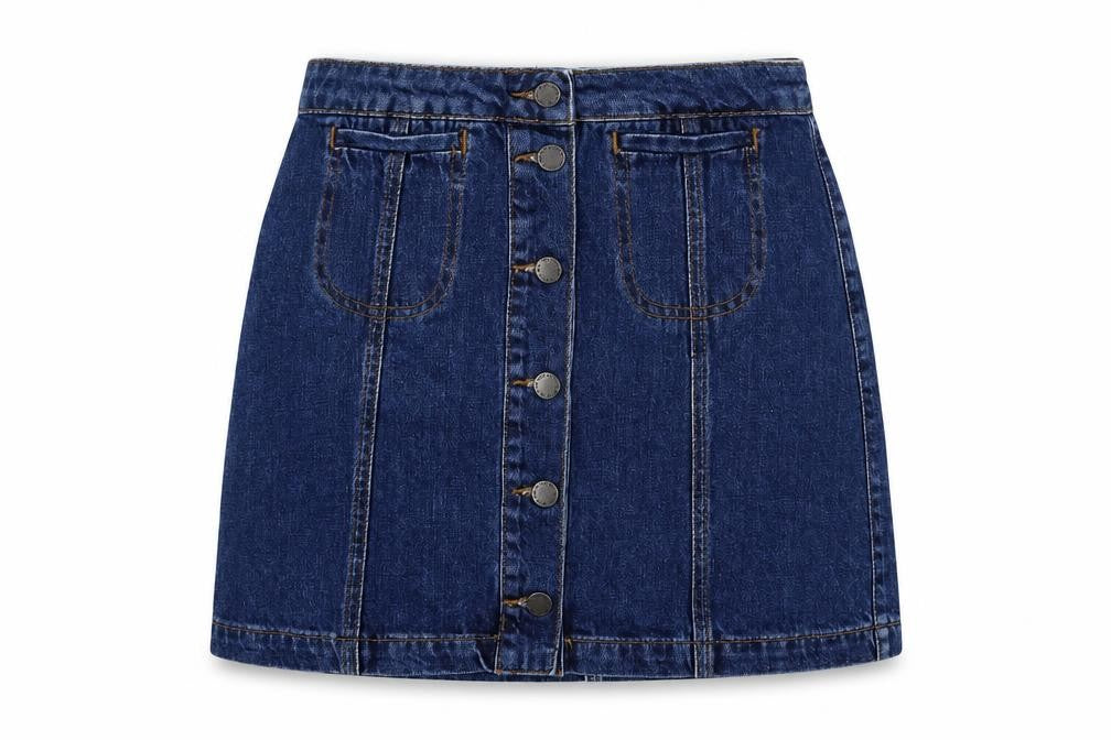 Topshop Womens Blue  Cotton A-Line Skirt Size 26 in   Button