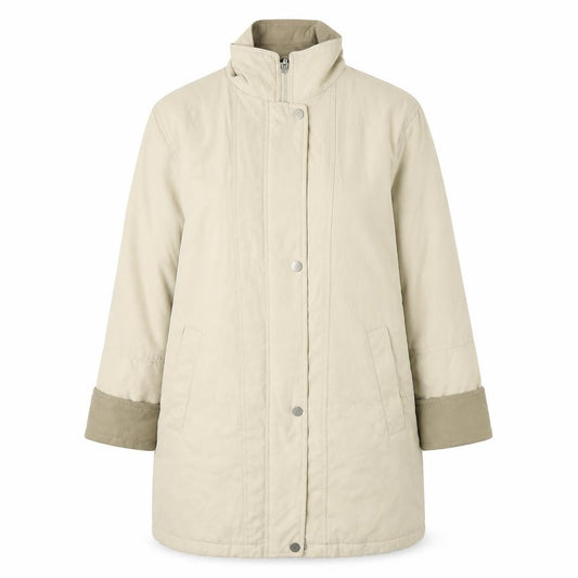 Front view of Dunnes women’s beige jacket, size UK 16, zip