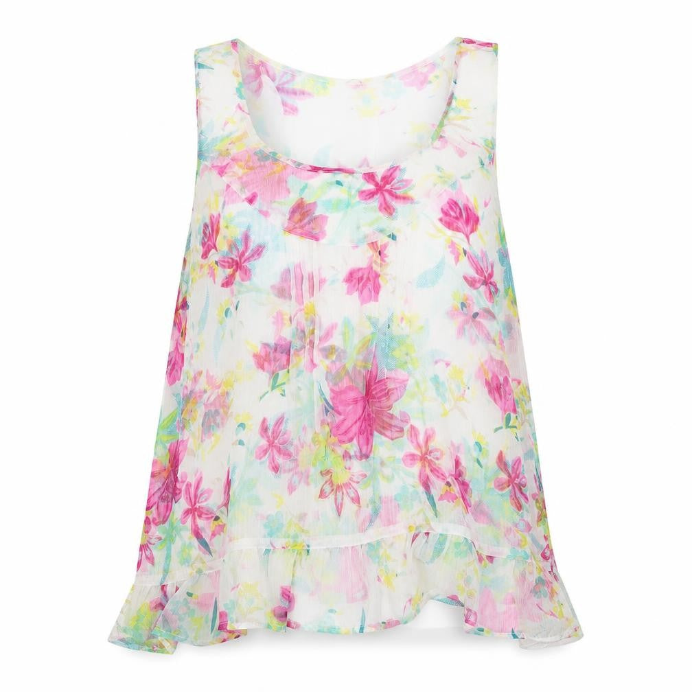 Chemistry Womens Multicoloured Floral Polyester Basic Tank Size L Scoop Neck
