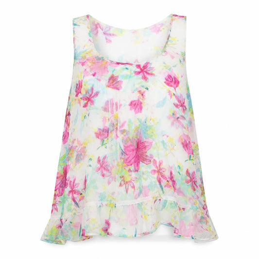 Front view of Chemistry women’s multicoloured floral polyester basic tank, size L, scoop neck