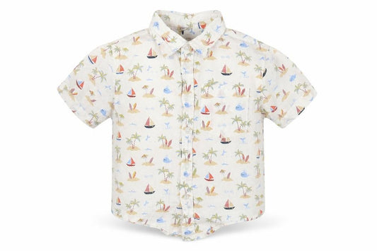 Front view of buttons & Thread boys’ white geometric cotton basic button-up, size 3, years collared button