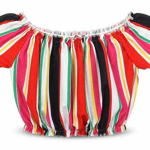 New Look Womens Multicoloured Striped Polyester Cropped Tank Size 8 Off the Shoulder