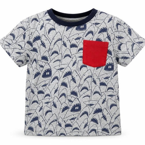 Gap Boys Grey Geometric Cotton Pullover T-Shirt Size 4 Years Crew Neck Pullover - Shark Print