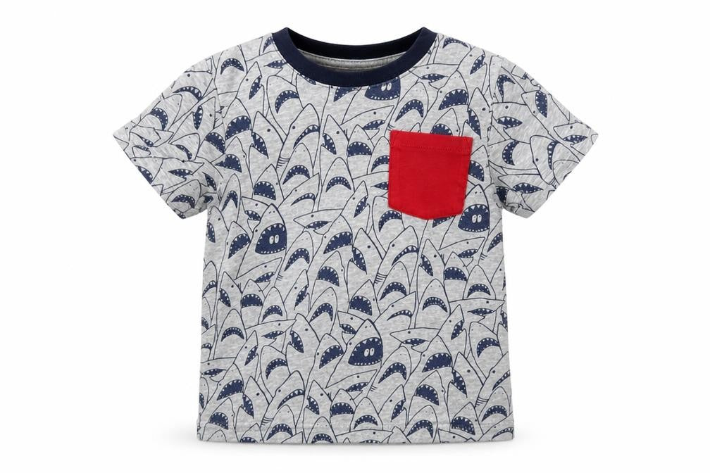Gap Boys Grey Geometric Cotton Pullover T-Shirt Size 4 Years Crew Neck Pullover - Shark Print