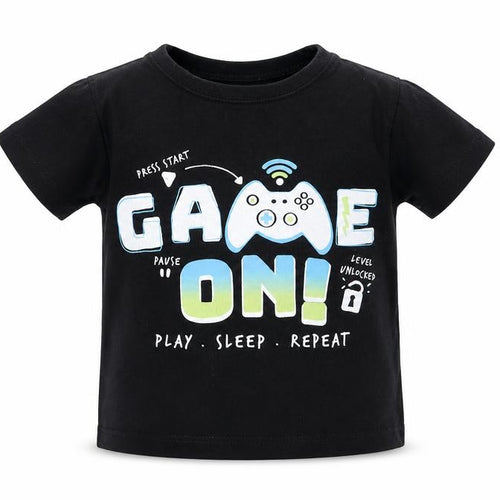 B&M Boys Black  Cotton Pullover T-Shirt Size 5 Years Crew Neck Pullover - Game On