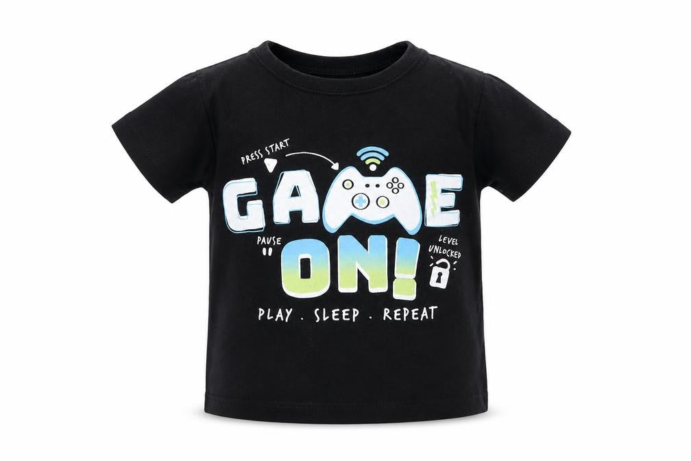 B&M Boys Black  Cotton Pullover T-Shirt Size 5 Years Crew Neck Pullover - Game On