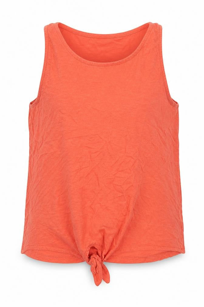 Front view of Next girls’ pink cotton basic tank, size 13, years boat neck pullover - tie front