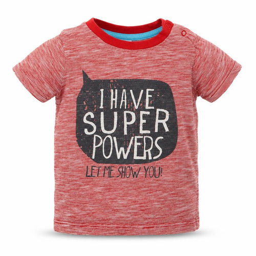 F&F Boys Red Striped Cotton Basic T-Shirt Size 9-12 Months Crew Neck Pullover - I Have Superpowers