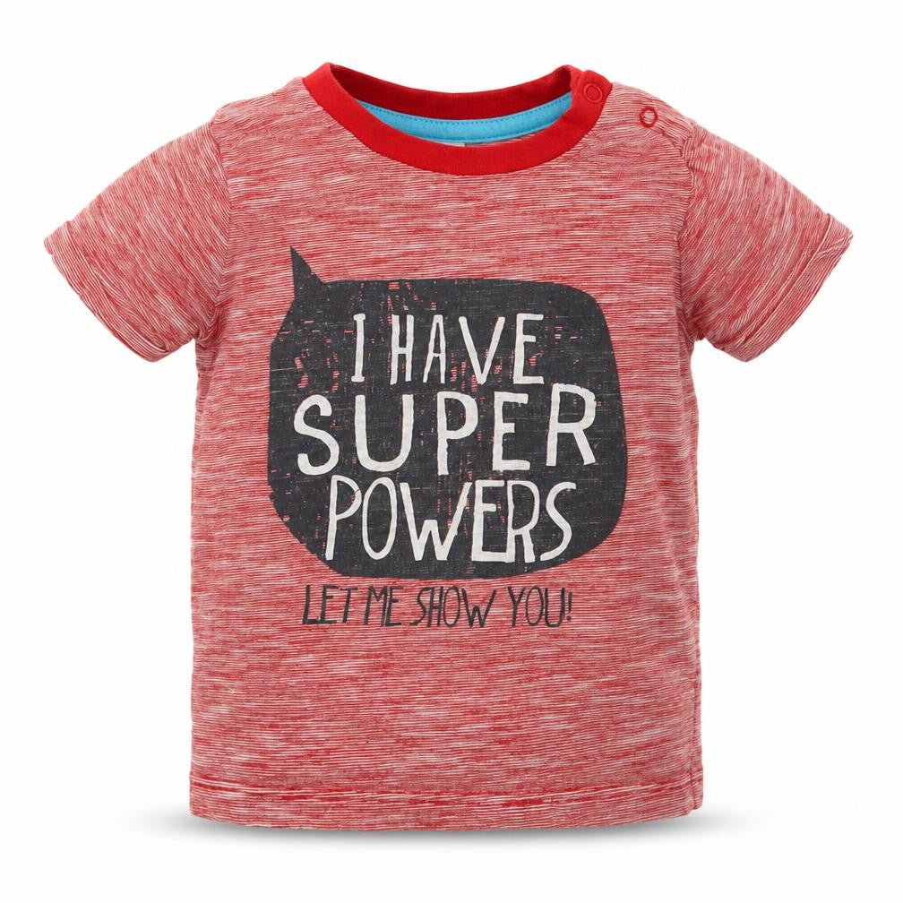 F&F Boys Red Striped Cotton Basic T-Shirt Size 9-12 Months Crew Neck Pullover - I Have Superpowers