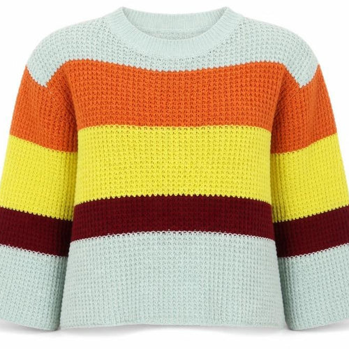 Love & Other Things Womens Blue Crew Neck Striped Cotton Pullover Jumper Size L   - Orange and Red